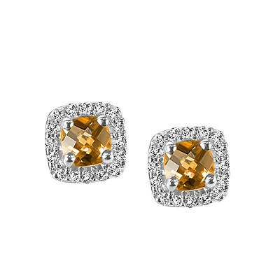 Stud Earrings with .16 Carat TW of Diamonds and Citrine in 10kt White Gold