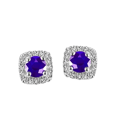 Stud Earrings with .16 Carat TW of Diamonds and Tanzanite in 10kt White Gold