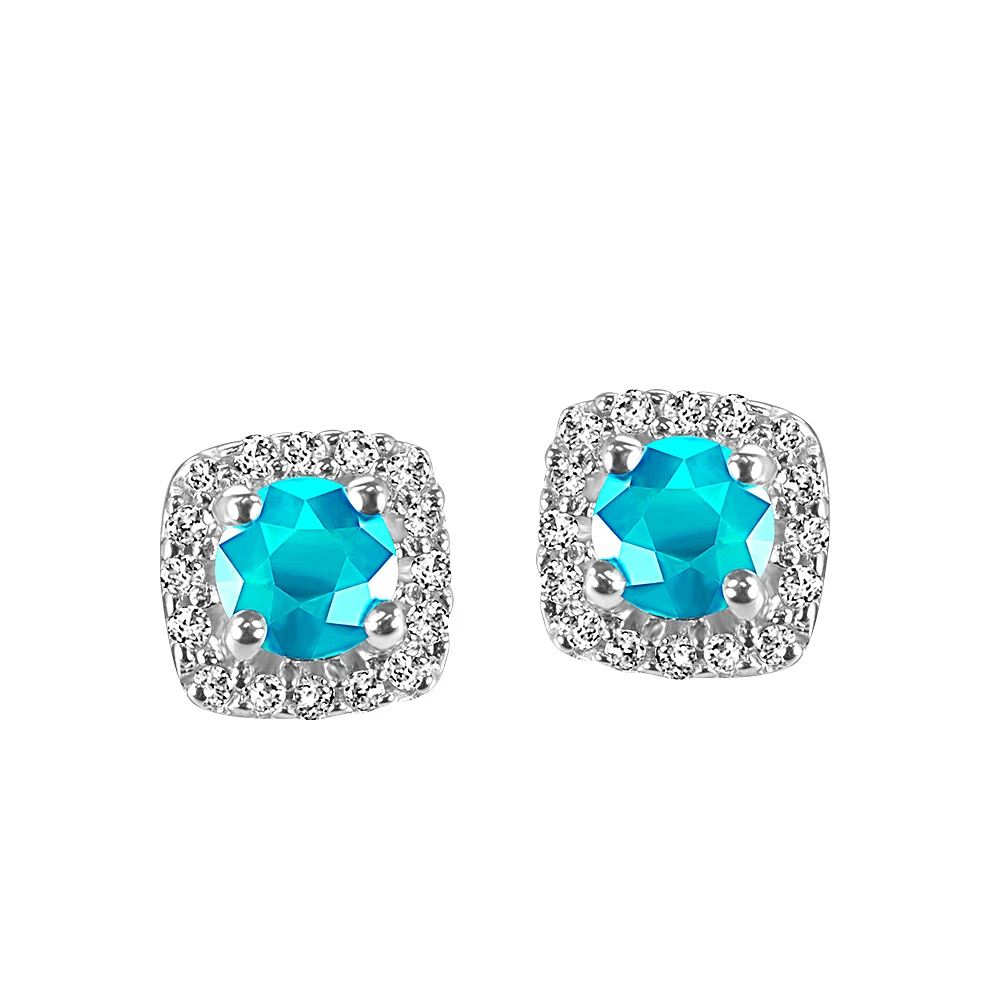 Stud Earrings with .16 Carat TW of Diamonds and Aquamarine in 10kt White Gold