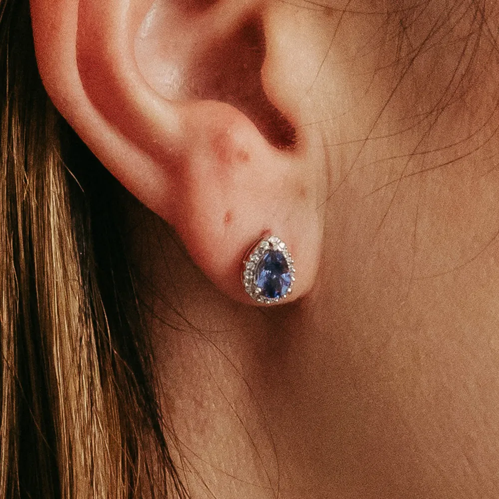 Earrings with .12 Carat TW of Diamonds and Ruby in 10kt White Gold