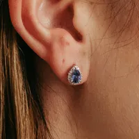 Earrings with .12 Carat TW of Diamonds and Ruby in 10kt White Gold