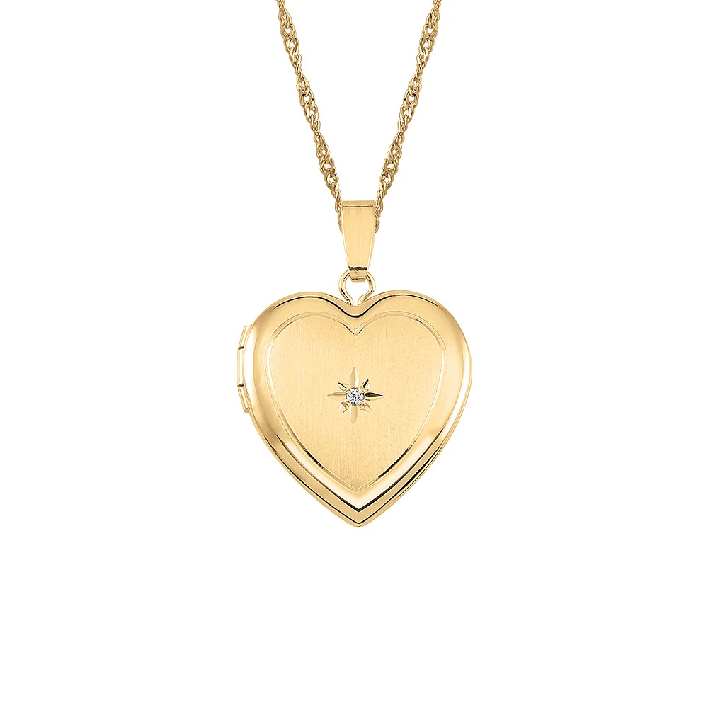 Heart Locket with .01 Carat TW of Diamond in 10kt Yellow Gold with Chain