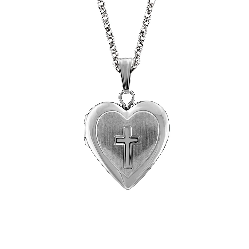 Heart Cross Locket in Sterling Silver with Chain