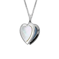 Heart Locket with Mother of Pearl in Sterling Silver with Chain