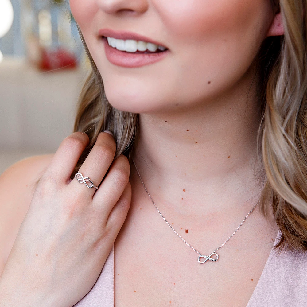 18″ Infinity Necklace with .04 Carat TW of Diamonds in Sterling Silver