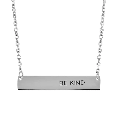 18″ Stainless Steel Be Kind Bar Necklace