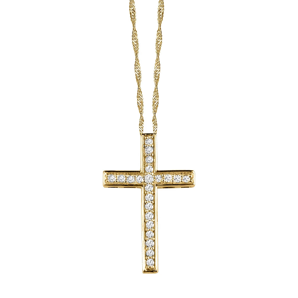Cross Pendant with .15 Carat TW of Diamonds in 10kt Yellow Gold with Chain