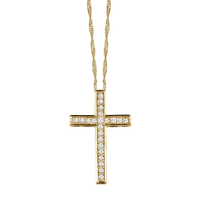 Cross Pendant with .15 Carat TW of Diamonds in 10kt Yellow Gold with Chain