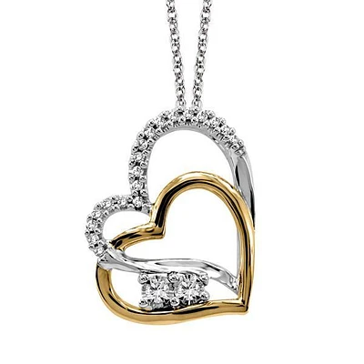 Heart Pendant with .13 Carat TW of Diamonds in 10kt White and Yellow Gold with Chain