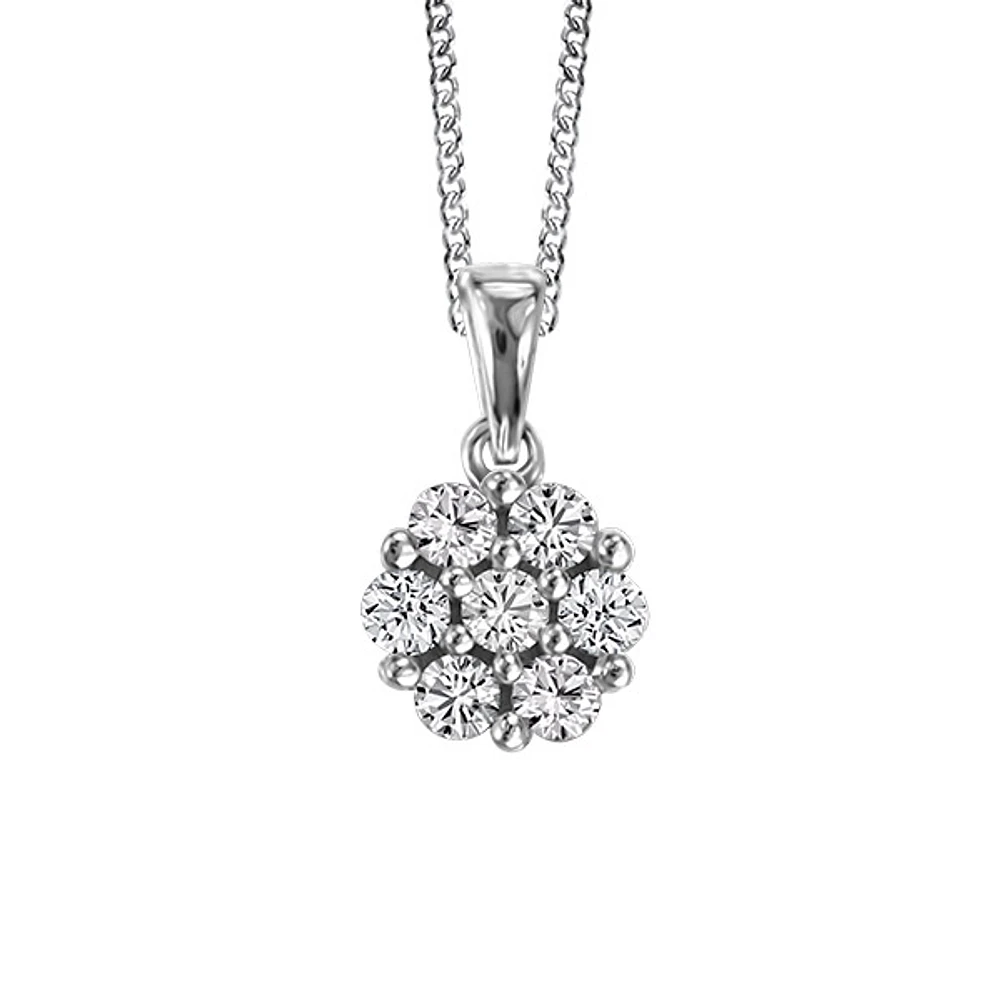 Cluster Pendant with Carat TW of Diamonds in 10kt White Gold with Chain