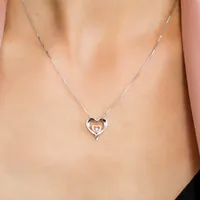 Heart Pendant with Diamond in Sterling Silver with Chain