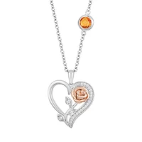 Enchanted Disney Belle Pendant with .10 Carat TW of Diamonds in Sterling Silver and 10kt Rose Gold with Chain