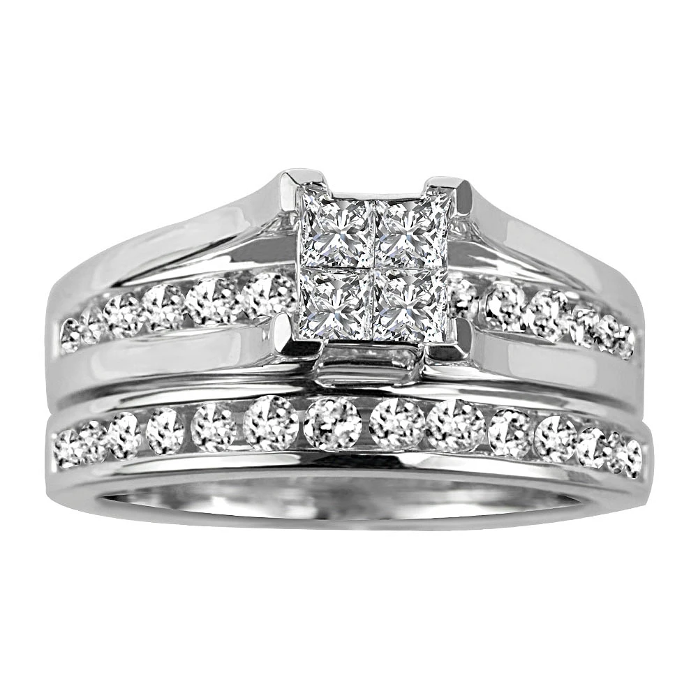 Bridal Set with Carat TW of Diamonds in 14kt White Gold