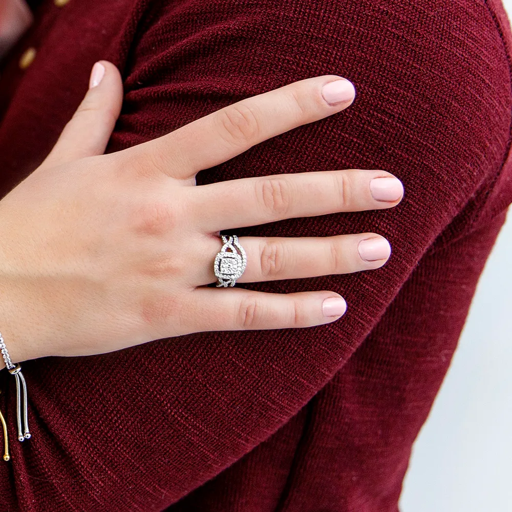 Halo Bridal Set with 1.00 Carat TW of Diamonds in 10kt Rose Gold