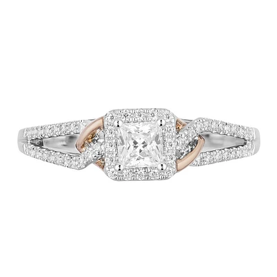 Enchanted Disney Aurora Engagement Ring with .50 Carat TW of Diamonds in 14kt White and Rose Gold