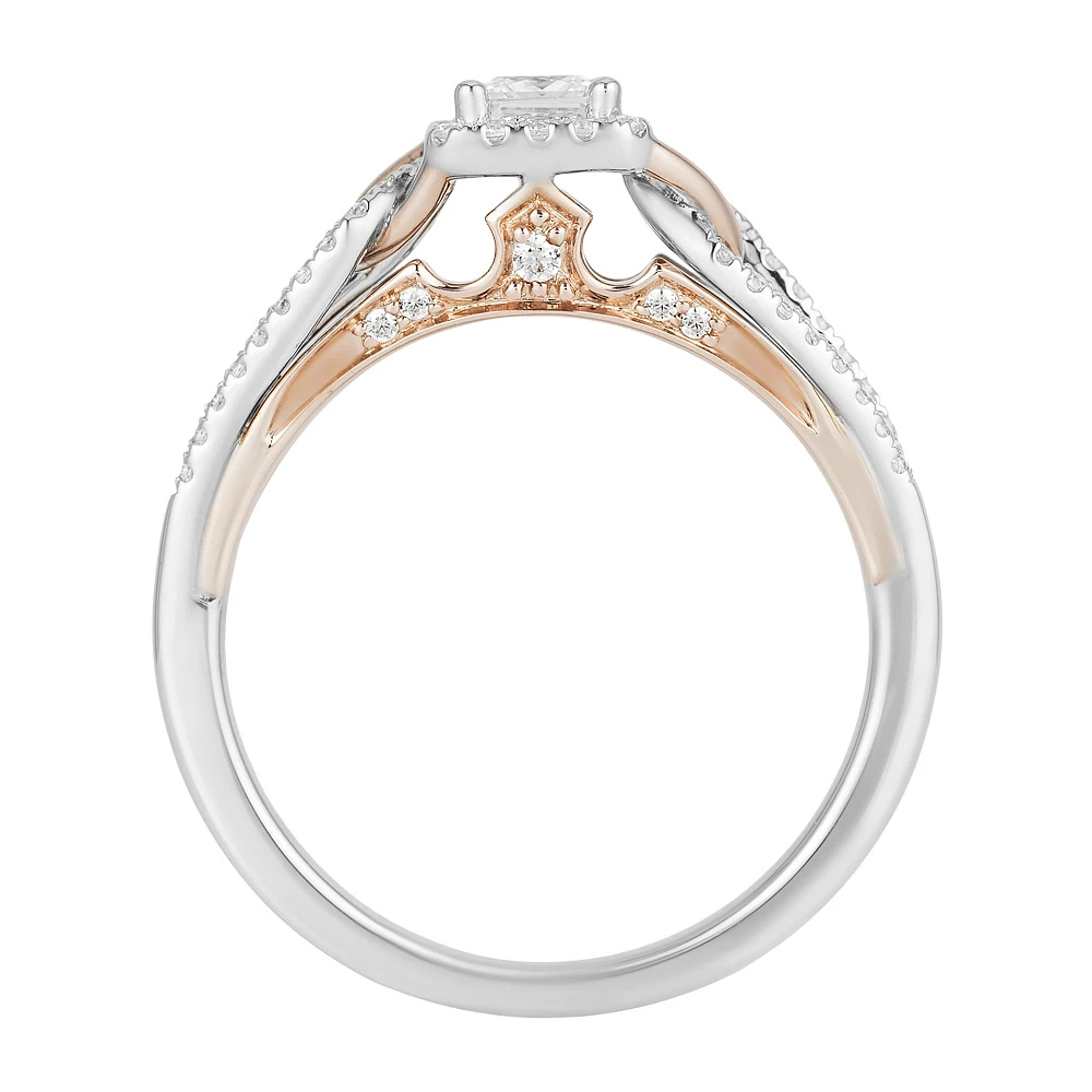 Enchanted Disney Aurora Engagement Ring with .50 Carat TW of Diamonds in 14kt White and Rose Gold