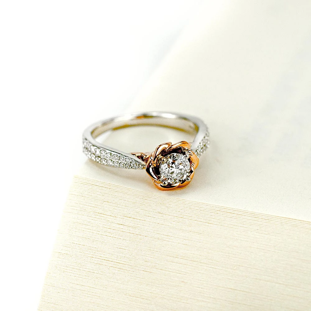 Enchanted Disney Belle Engagement Ring with .75 Carat TW of Diamonds in 14kt White and Rose Gold