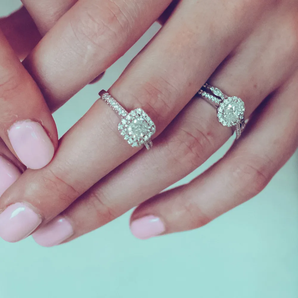 Fire of the North Oval Halo Engagement Ring with .72 Carat TW of Diamonds in 18kt White Gold