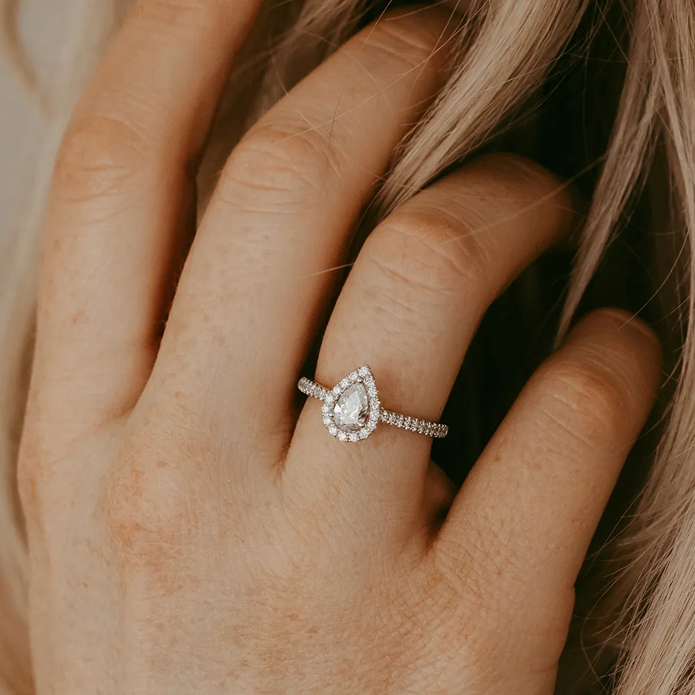 Fire of the North Halo Engagement Ring with .91 Carat TW of Diamonds in 18kt White Gold