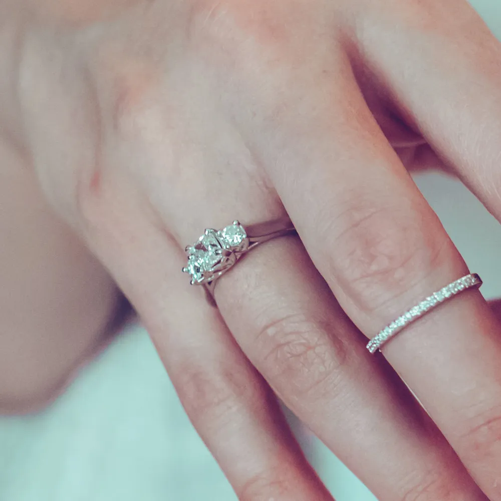 Fire of the North Three Stone Engagement Ring with 1.02 Carat TW of Diamonds in 18kt White Gold