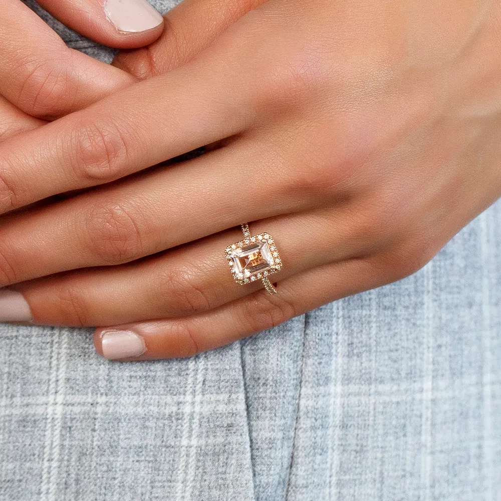 Ring with Morganite and .22 Carat TW of Diamonds in 14kt Rose Gold