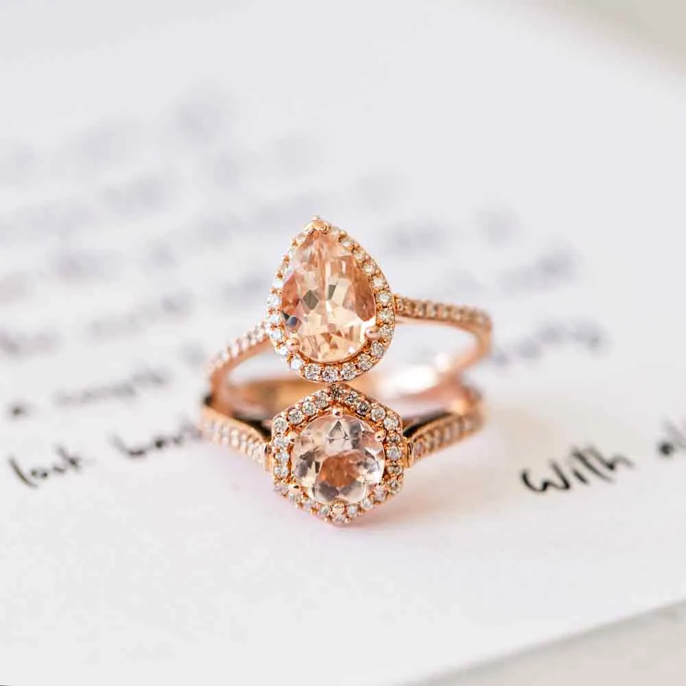 Ring with Morganite and .21 Carat TW of Diamonds in 14kt Rose Gold