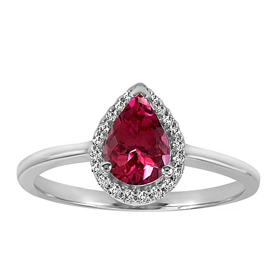 Ring with Ruby and .09 Carat TW of Diamonds in 10kt White Gold