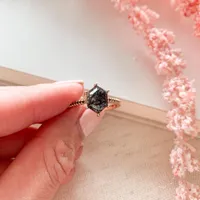 Ring with Rutilated Quartz and .07 Carat TW of Black Diamonds in 10kt Rose Gold