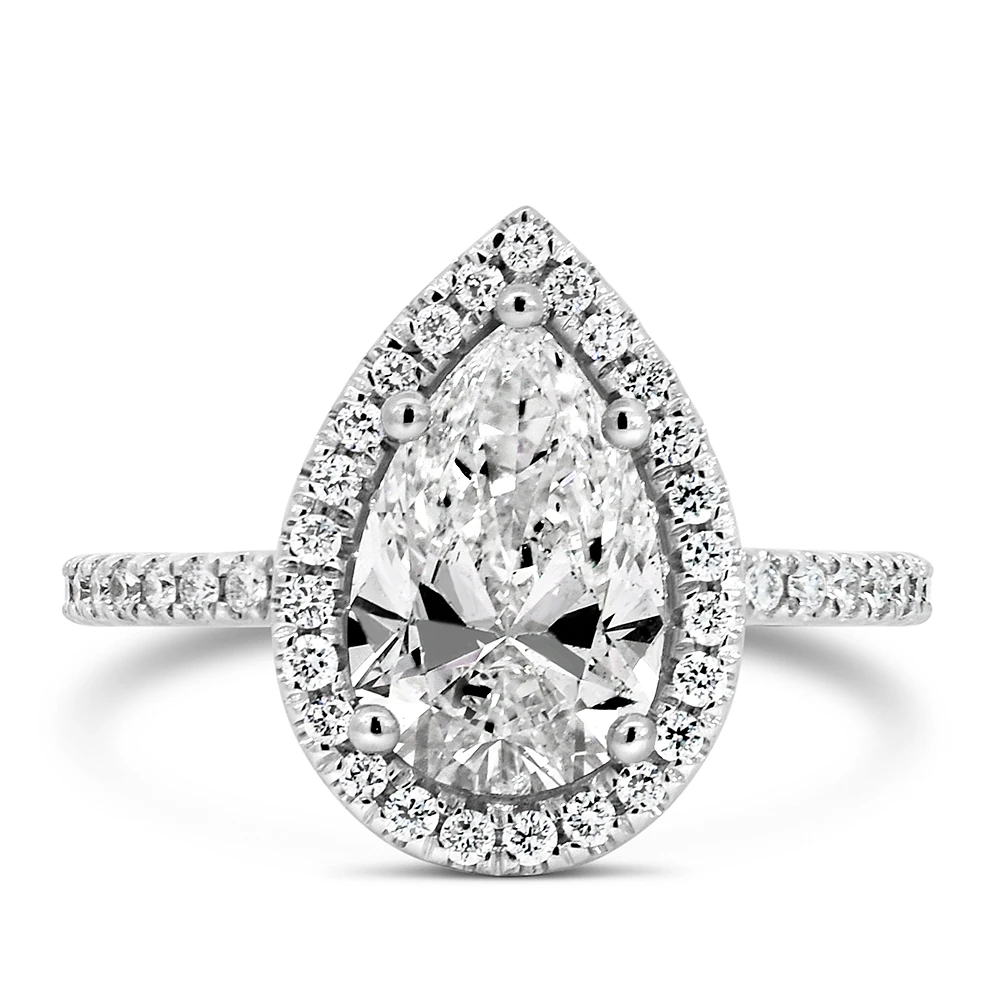 Pear Shaped Halo Engagement Ring with 2.53 Carat TW of Diamonds in 14kt White Gold