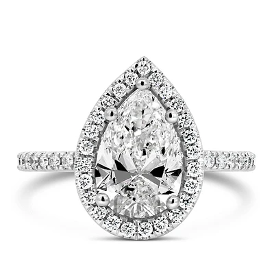 Pear Shaped Halo Engagement Ring with 2.53 Carat TW of Diamonds in 14kt White Gold