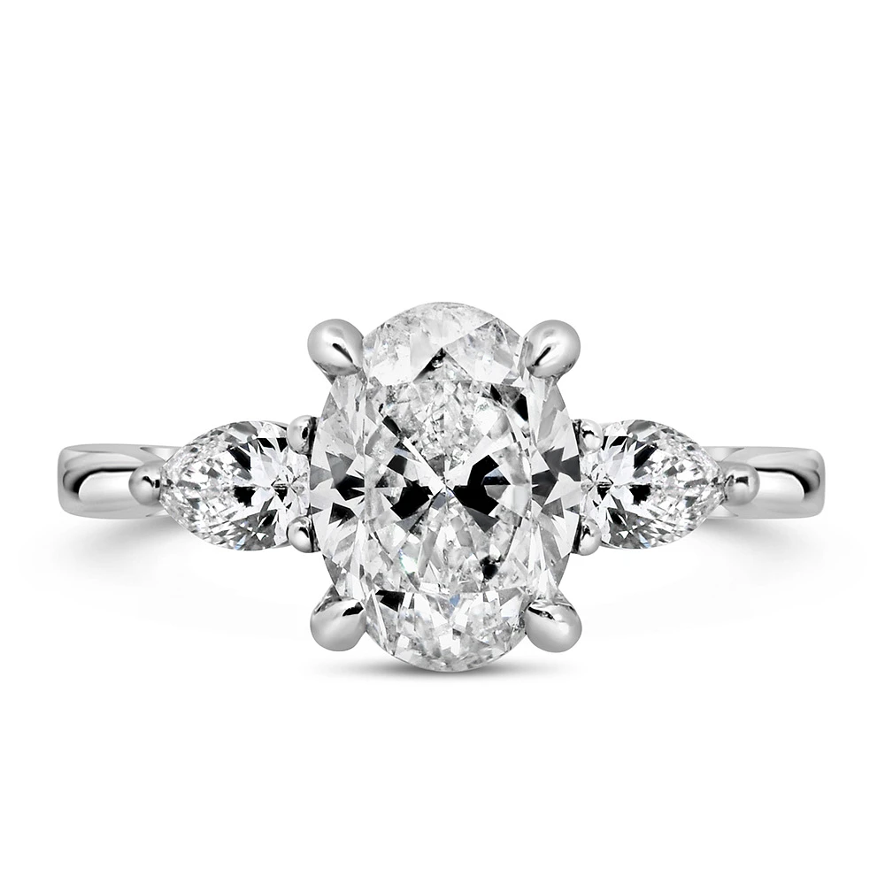 Oval Trilogy Engagement Ring with 2.56 Carat TW of Diamonds in 18kt White Gold
