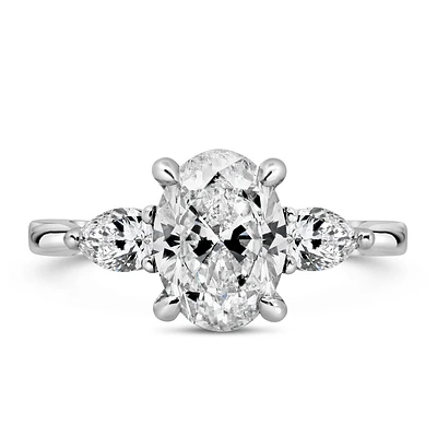 Oval Trilogy Engagement Ring with 2.56 Carat TW of Diamonds in 18kt White Gold