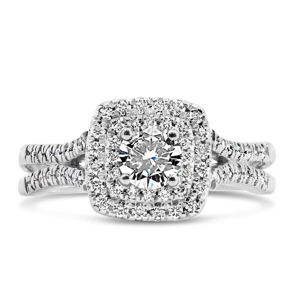 Colourless Collection Double Halo Engagement Ring with .74 Carat TW of Diamonds in 18kt White Gold