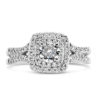 Colourless Collection Double Halo Engagement Ring with .74 Carat TW of Diamonds in 18kt White Gold