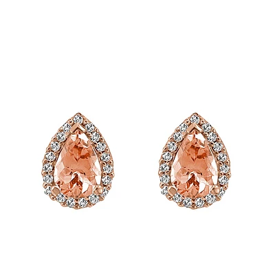 Earrings with .12 Carat TW of Diamonds in Morganite in 10kt Rose Gold