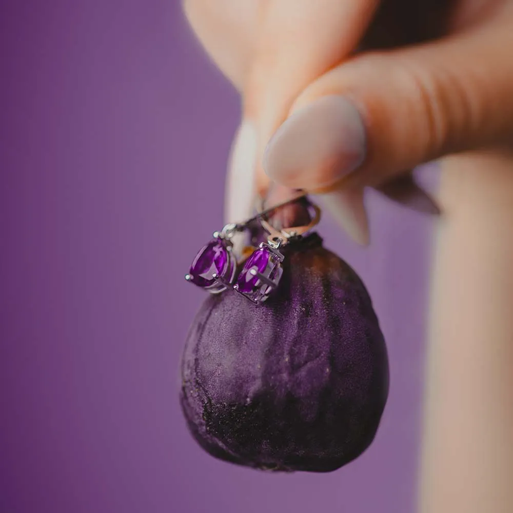 Ivy Earrings with Amethyst in 10kt White Gold