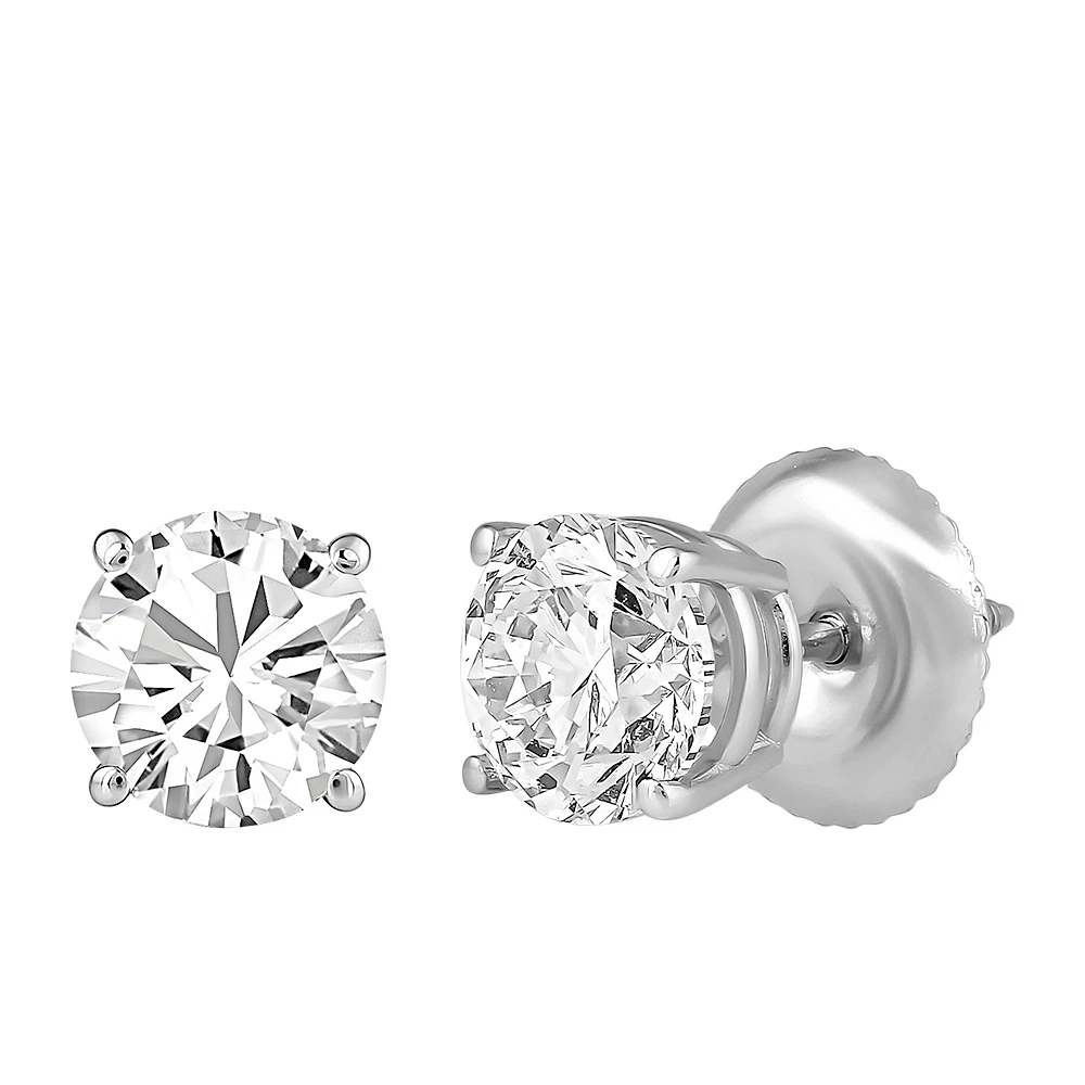 Classic Solitaire Stud Earrings with Carat TW of Lab Created Diamonds in 14kt White Gold