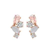 Earrings with White Topaz, Moonstone, and Rose Quartz Earrings in Rose Tone Sterling Silver