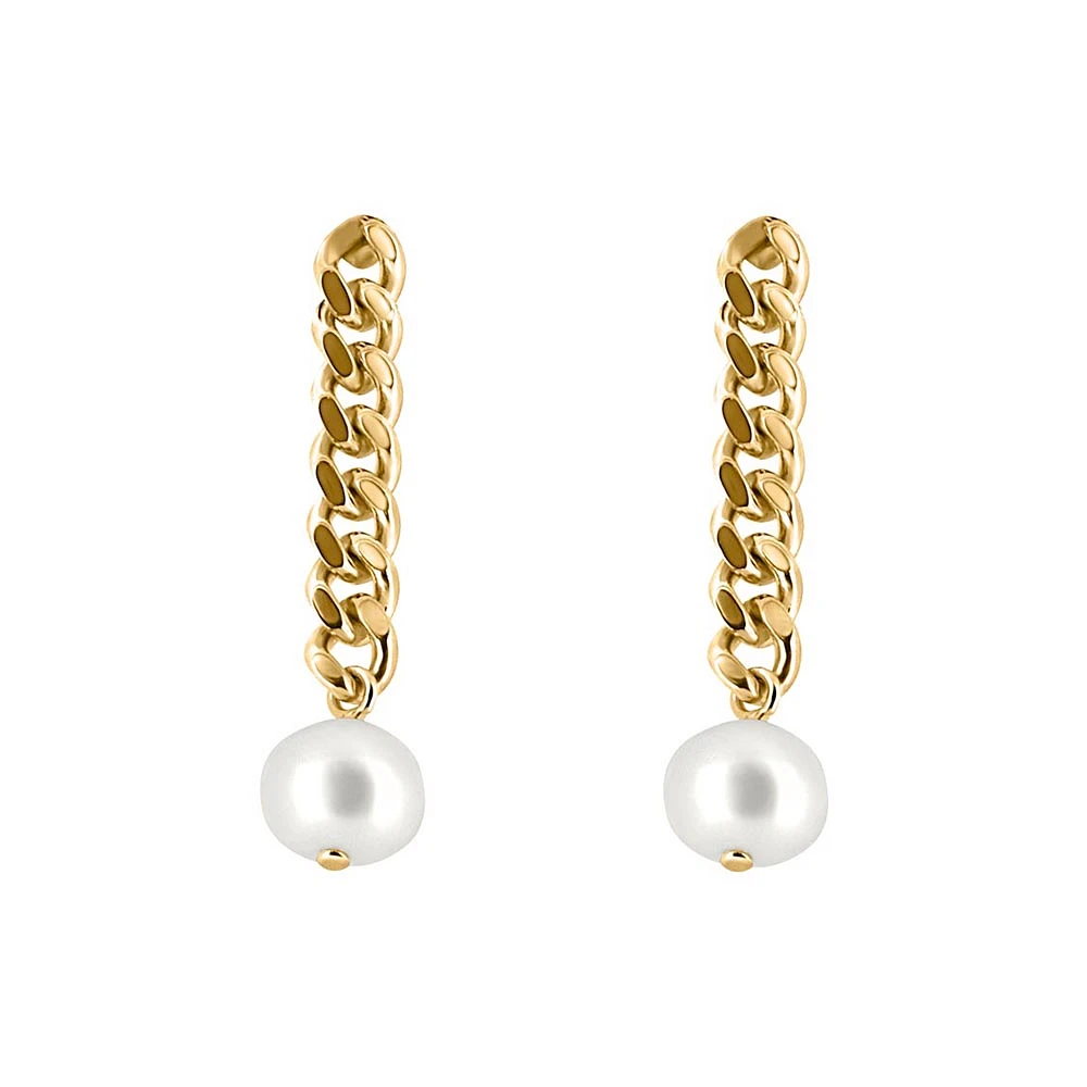Chain Earrings with Pearl in Gold Plated Sterling Silver