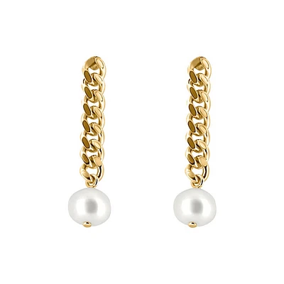 Chain Earrings with Pearl in Gold Plated Sterling Silver