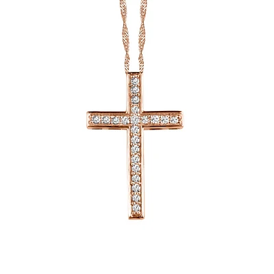 Cross Pendant with .15 Carat TW of Diamonds in 10kt Rose Gold with Chain