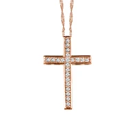 Cross Pendant with .15 Carat TW of Diamonds in 10kt Rose Gold with Chain