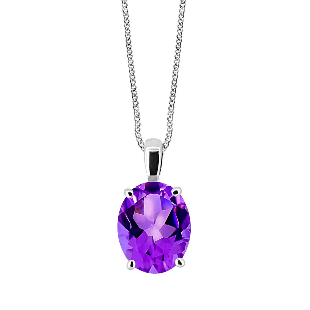 Ava Pendant with Amethyst in 10kt White Gold with Chain