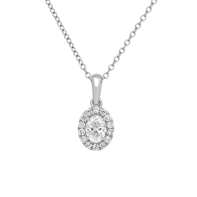 Classic Halo Pendant with .50 Carat TW of Lab Created Diamonds in 14kt White Gold with Chain