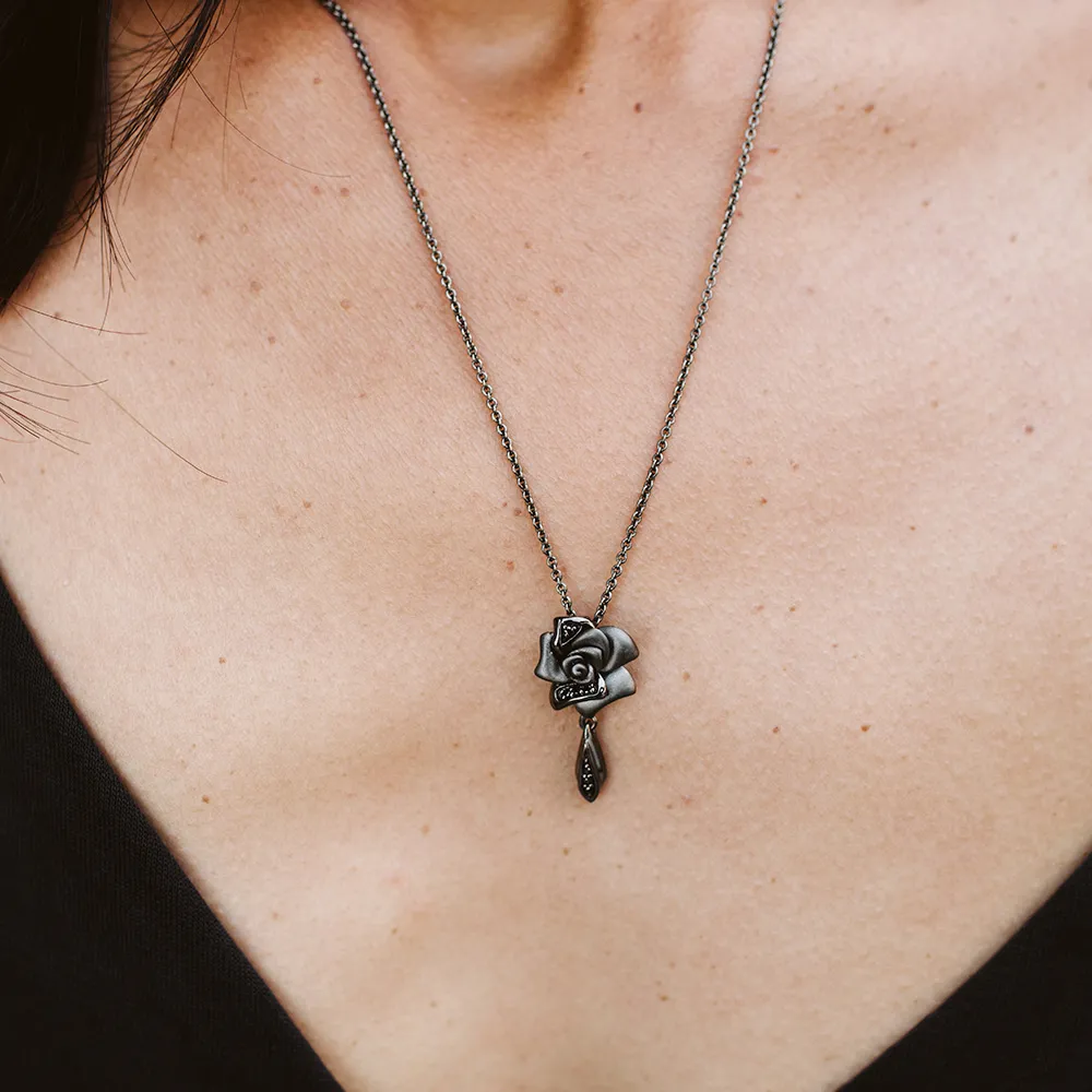 Enchanted Disney Villains Maleficent Pendant with .04 Carat TW of Black Diamonds in Sterling Silver with Chain