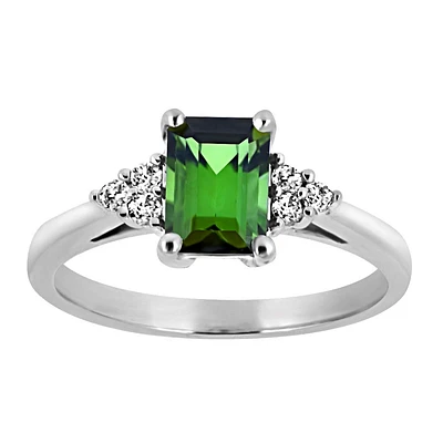 Ring with Green Tourmaline and .10 Carat TW of Diamonds in 14kt White Gold