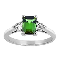 Ring with Green Tourmaline and .10 Carat TW of Diamonds in 14kt White Gold