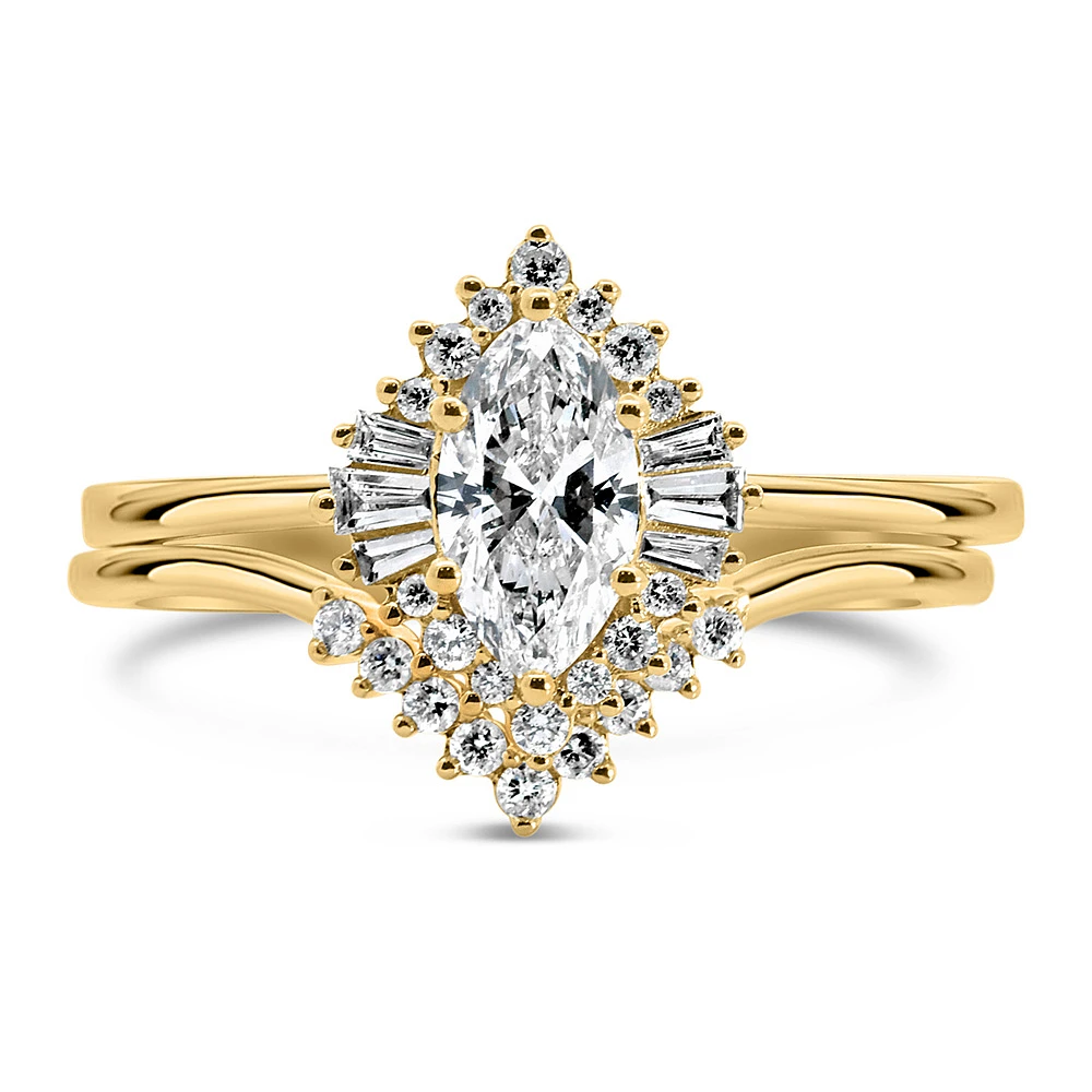 Halo Marquise Bridal Set with .70 Carat TW of Diamonds in 14kt Yellow Gold