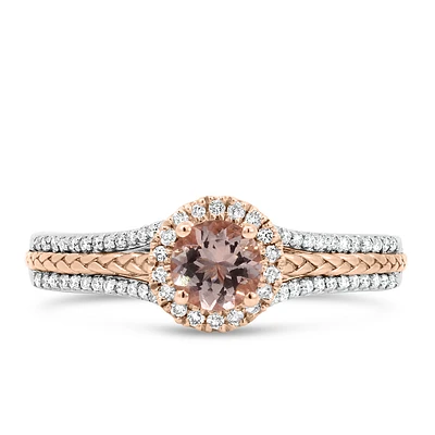 Star Wars Princess Leia Engagement Ring with .25 Carat TW of Diamonds and Morganite in 10kt White and Rose Gold