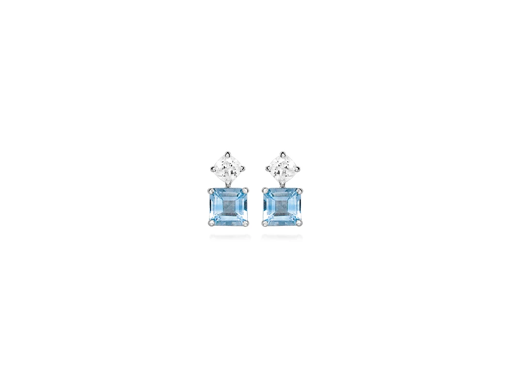 Earrings with Blue Topaz and Cubic Zirconia in Sterling Silver